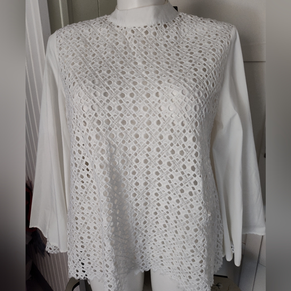 N By Nancy (Boutique)New Blouse Semi Sheer Unique Sleeves Sz XL New Tags White